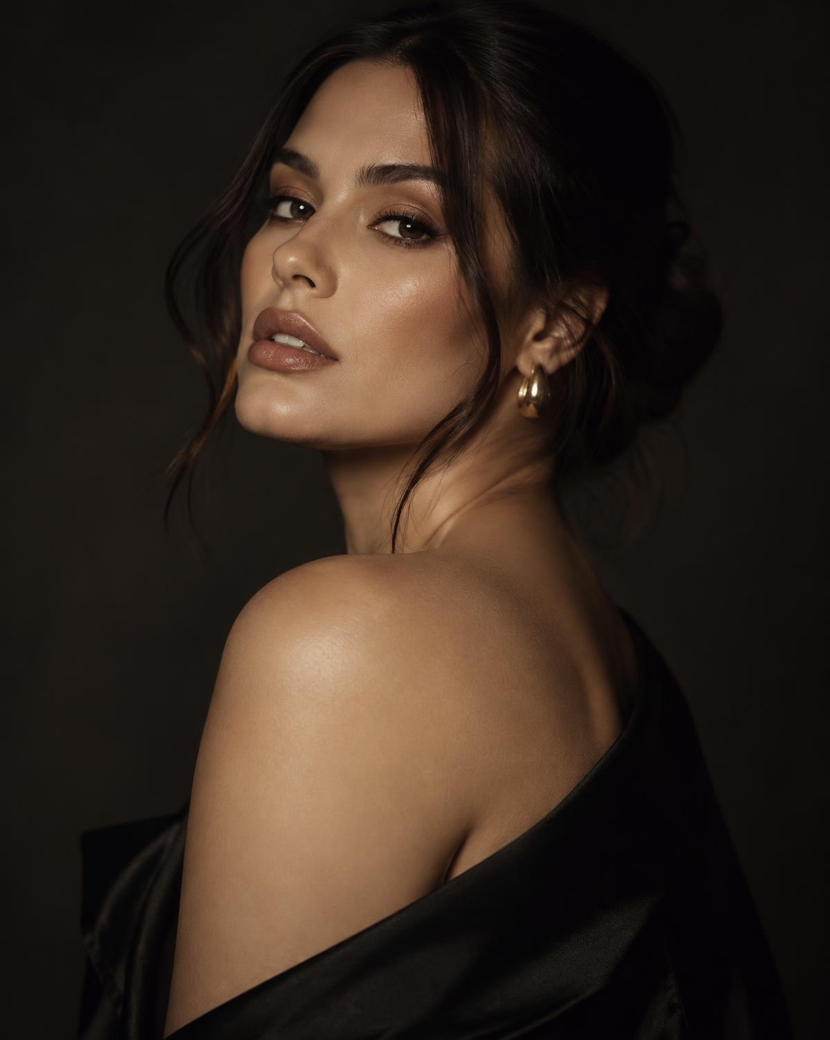 Editorial portrait of a client styled at NOIRÉ Studio